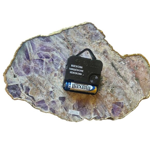 Amethyst Slab Desk or Wall Clock With Gold Edges & Detachable Stand 6.5”TX9.75” - Picture 5 of 12